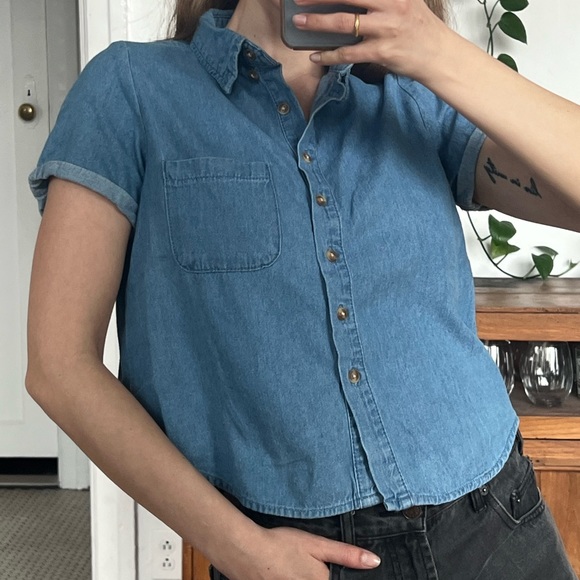 Faux Jean Crop Button Down - Picture 5 of 5
